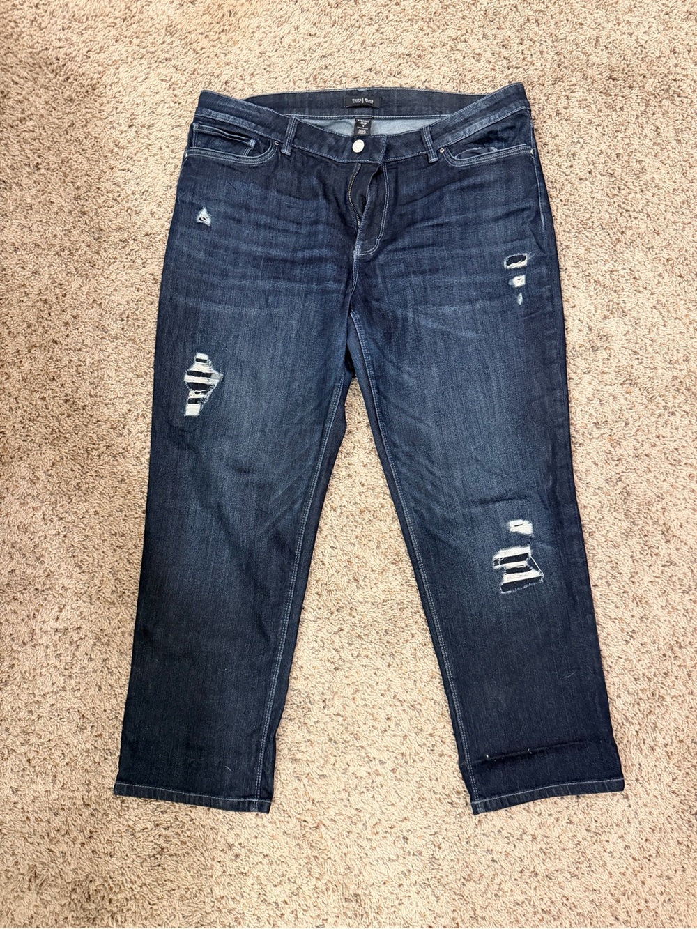 White House Black Market Dark Blue Distressed Boyfriend Cropped Jeans